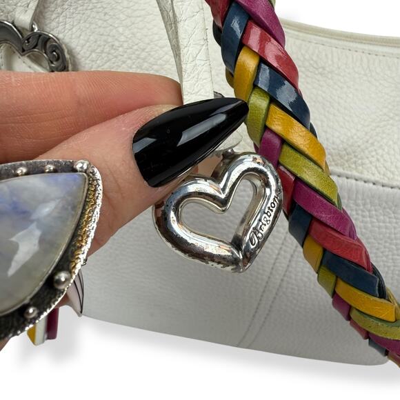 BRIGHTON Barbados Ziptop Hobo white leather shoulder bag with rainbow strap - Picture 3 of 16
